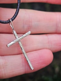 Image 2 of Mens Sterling Silver Hammered Cross Necklace 