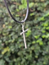 Image 6 of Mens Sterling Silver Hammered Cross Necklace 