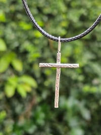 Image 4 of Mens Sterling Silver Hammered Cross Necklace 