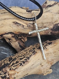 Image 8 of Mens Sterling Silver Hammered Cross Necklace 