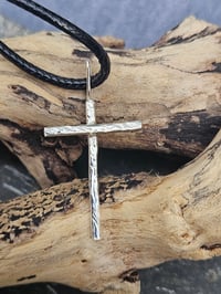 Image 9 of Mens Sterling Silver Hammered Cross Necklace 