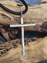 Image 10 of Mens Sterling Silver Hammered Cross Necklace 
