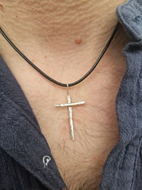 Image 7 of Mens Sterling Silver Hammered Cross Necklace 