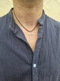 Image 11 of Mens Sterling Silver Hammered Cross Necklace 