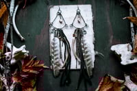 Image 3 of Pendulums feather leather and bone earrings