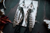 Image 4 of Pendulums feather leather and bone earrings