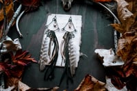 Image 1 of Pendulums feather leather and bone earrings