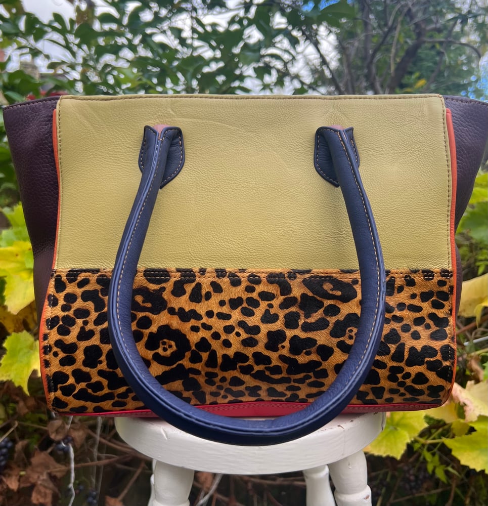 Image of Harlequin Collection - Medium Leather Fur Tote #MT2