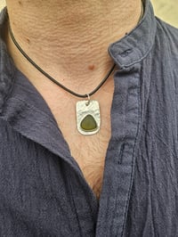 Image 1 of Mens Necklace - Cornish Olive Green Seaglass 