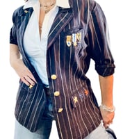 Image 1 of Women's Vintage Military Blazer Up cycled 1 of a kind , Navy w-red & gold pin stripes