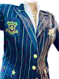Image 11 of Women's Vintage Military Blazer Up cycled 1 of a kind , Navy w-red & gold pin stripes