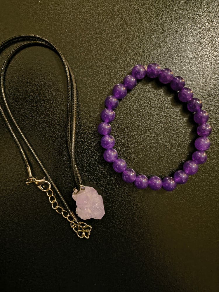 Image of Amethyst Crystal Necklace and Bracelet Set