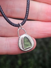 Image 3 of Mens Necklace  - Cornish pale green Seaglass Pebble 