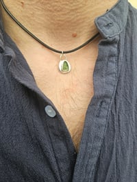 Image 2 of Mens Necklace  - Cornish pale green Seaglass Pebble 