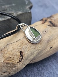 Image 4 of Mens Necklace  - Cornish pale green Seaglass Pebble 