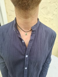 Image 5 of Mens Necklace  - Cornish pale green Seaglass Pebble 