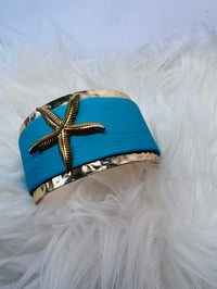 Image 1 of Turquoise Starfish Cuff Bracelet – Handmade Gold-Plated Statement Jewelry