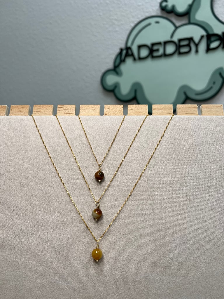 dainty honey jade bead necklace
