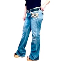 Image 8 of Women Levis jean Vintage 2008 Rare Custom Reworked 70s Bohemian low rise boot cut SZ 10 M.