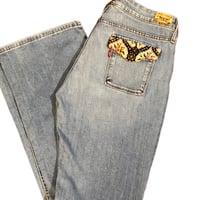 Image 1 of Women Levis jean Vintage 2008 Rare Custom Reworked 70s Bohemian low rise boot cut SZ 10 M.