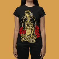 Image 1 of Virgen De Guadalupe - Religious Art Graphic Tee with Roses