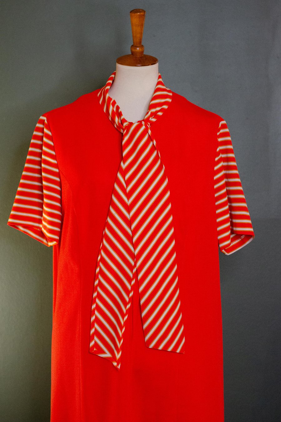 Image of Vintage 1970's Tomato Orange Zip Front Bow Tie Dress