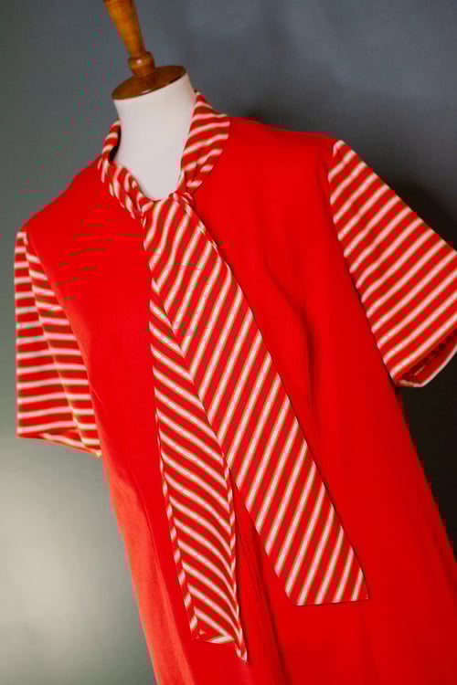 Image of Vintage 1970's Tomato Orange Zip Front Bow Tie Dress