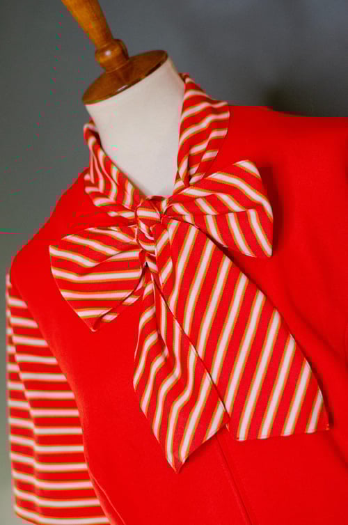 Image of Vintage 1970's Tomato Orange Zip Front Bow Tie Dress