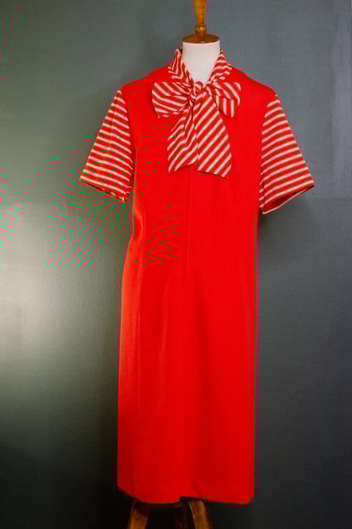 Image of Vintage 1970's Tomato Orange Zip Front Bow Tie Dress