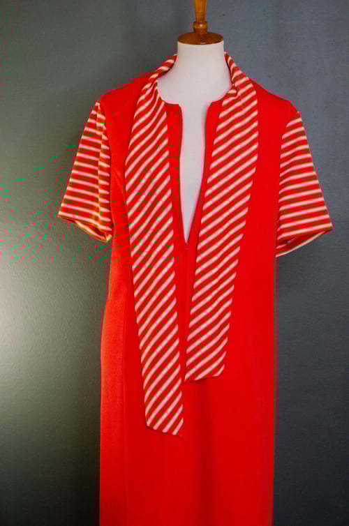 Image of Vintage 1970's Tomato Orange Zip Front Bow Tie Dress