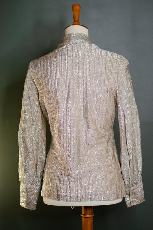 Image of Vintage 1960's Champagne Metallic Fibers Bow Tie Blouse