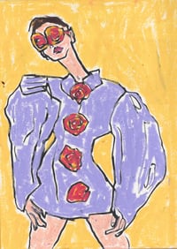 Image 1 of ‘Purple Puff & Rose Buttons’ 6” x 8” PRINT