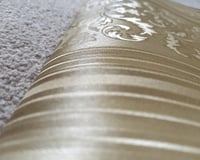 Image 2 of 1970s Vintage Vymura Wallpaper Rolls - Gold Metallic Filigree MCM Stripe 1960s - (Set of 2)