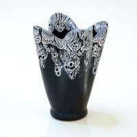 Image 1 of Petit vase en céramique de Vallauris Fat Lava vintage bleu indigo blanc 1950s 1960s 