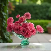 Image 3 of Coupe à fruits sur pied en verre soufflé vert italien - vintage années 50/60 - Forme gondole 