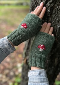 Image 1 of “Toadstool” fingerless mittens - Lemongrass green - Ready to ship