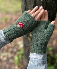 Image 3 of “Toadstool” fingerless mittens - Lemongrass green - Ready to ship