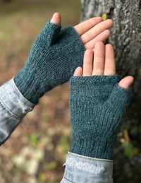 Image 2 of “Toadstool” fingerless mittens - Teal - Ready to ship