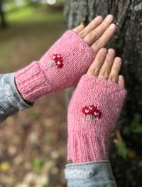 Image 1 of “Toadstool” fingerless mittens - Soft pink - Ready to ship