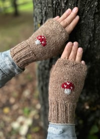 Image 1 of “Toadstool” fingerless mittens - Barley - Ready to ship