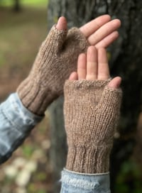 Image 2 of “Toadstool” fingerless mittens - Barley - Ready to ship