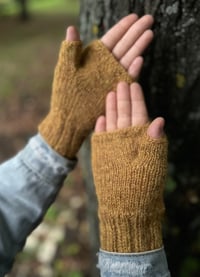 Image 2 of “Toadstool” fingerless mittens - Mimosa - Ready to ship