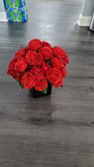 Image of White Silk  flower small Vase Centerpieces , 5 inch x 5 inch vase 