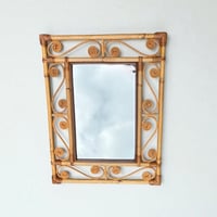 Image 2 of Grand miroir mural en rotin rectangulaire des années 60 - Arabesques - style Franco Albini