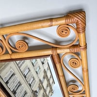 Image 11 of Grand miroir mural en rotin rectangulaire des années 60 - Arabesques - style Franco Albini