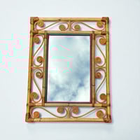 Image 1 of Grand miroir mural en rotin rectangulaire des années 60 - Arabesques - style Franco Albini