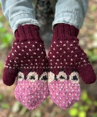 Image 2 of “Baa-ble” mittens - Maroon - Ready to ship