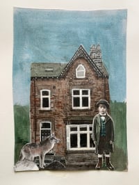 Image 1 of New original  mixed media  collage painting  Boy with Wolf