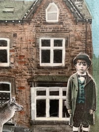 Image 2 of New original  mixed media  collage painting  Boy with Wolf