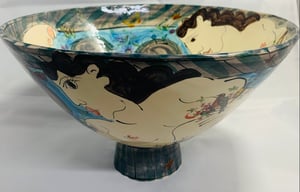 Image of Large grey and light blue footed bowl